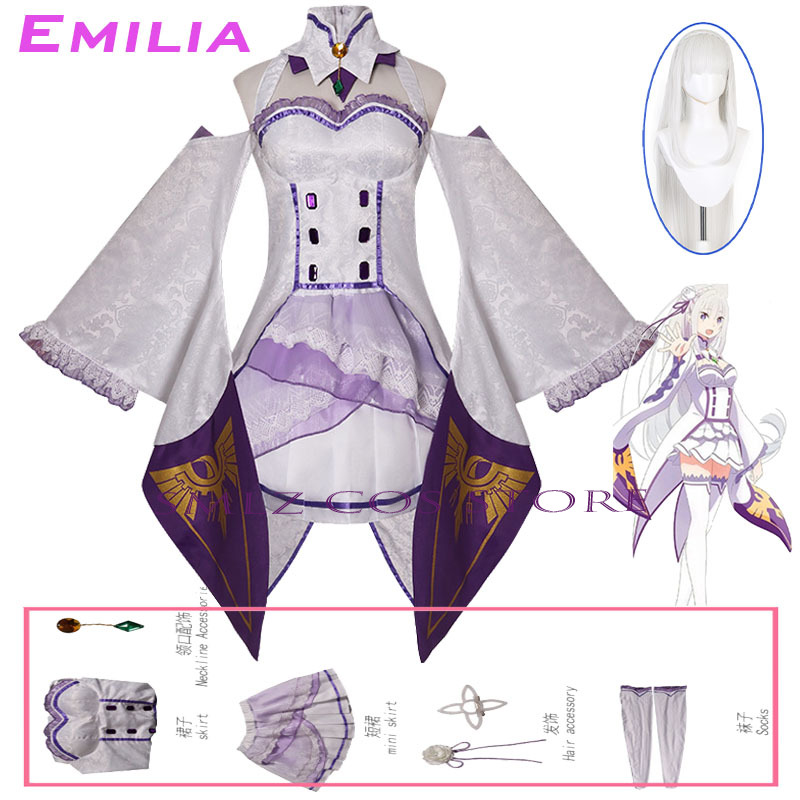 Anime Cosplay Dress For Women - Emilia Cosplay Anime Re Zero Kara