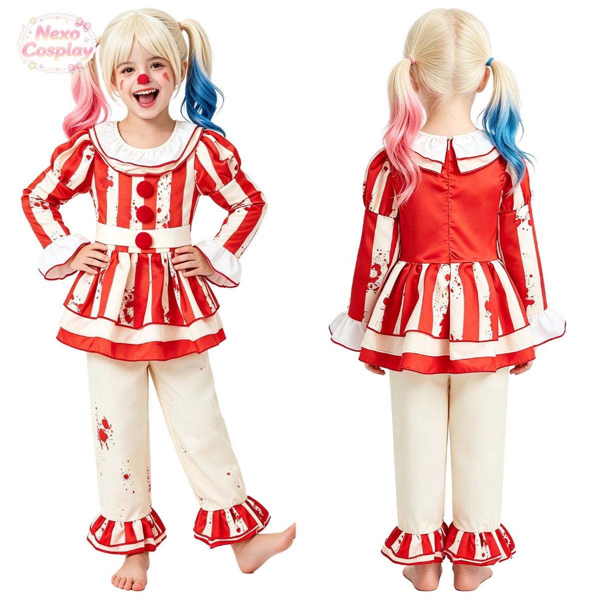 Kids Red White Striped Horror  - Anime Cosplay Kid ulasan dan harga